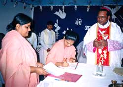 The Bishop of Madras and Sr Renee, Provincial of India, receiving the vows of a Sister